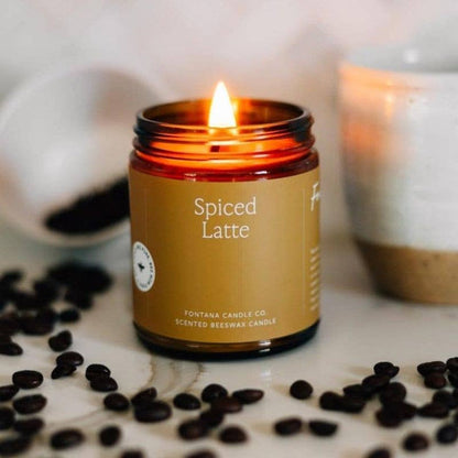 Fontana Candle Co. - Spiced Latte Essential Oil Beeswax Jar Candle: Non-Toxic