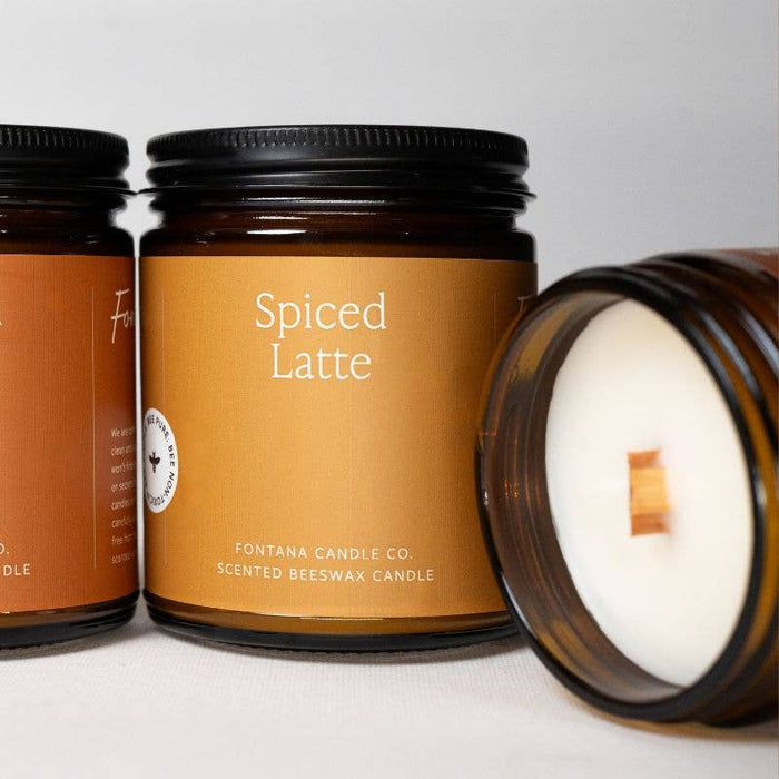 Fontana Candle Co. - Spiced Latte Essential Oil Beeswax Jar Candle: Non-Toxic