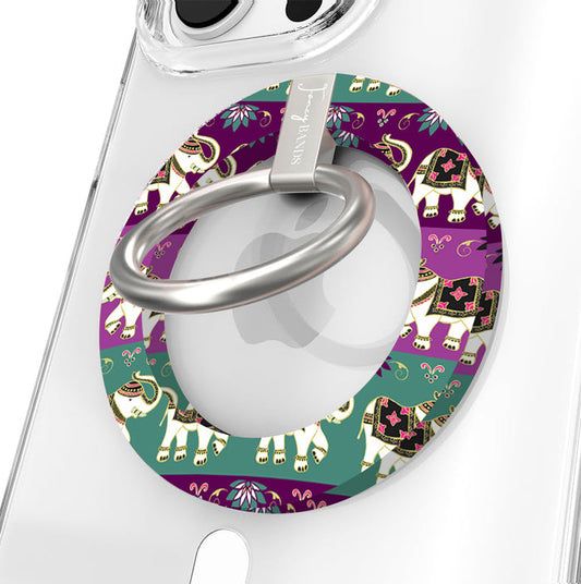 Fortune Parade Hold It Fancy MagSafe grip ring with a colorful boho elephant parade print from Fancy Bands