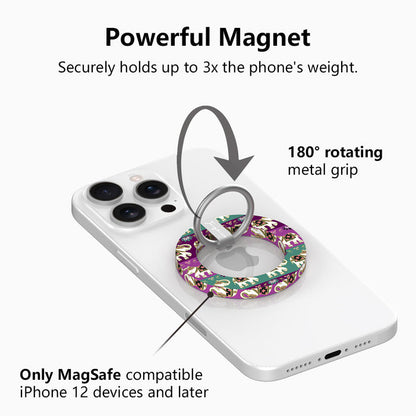 Fortune Parade Hold It Fancy MagSafe grip ring with a colorful boho elephant parade print from Fancy Bands