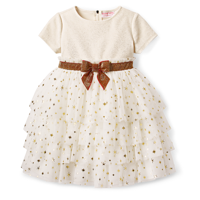 Golden Twinkle Dress for Little Girls & Bitty Baby Dolls