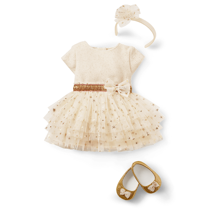 Golden Twinkle Dress for Little Girls & Bitty Baby Dolls