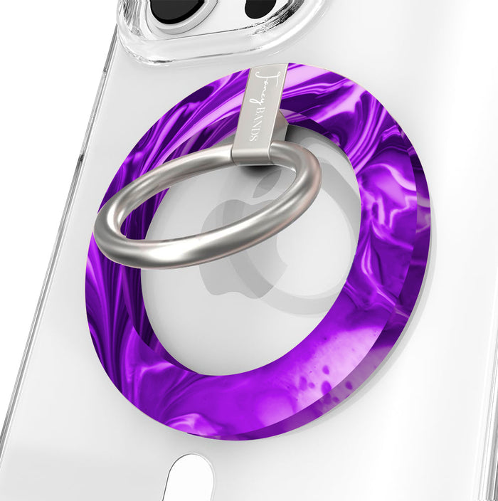 Grape Crush Hold It Fancy MagSafe grip ring with a glossy purple liquid marble swirl design from Fancy Bands