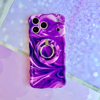 Grape Crush MagSafe grip ring attached to the matching Grape Crush iPhone case, showing the swirled purple marble print on a lilac background.