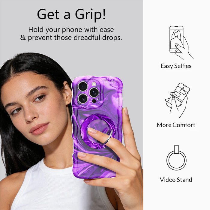 Grape Crush Hold It Fancy MagSafe grip ring with a glossy purple liquid marble swirl design from Fancy Bands