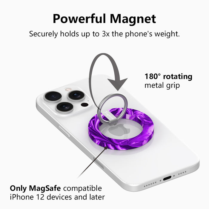 Grape Crush Hold It Fancy MagSafe grip ring with a glossy purple liquid marble swirl design from Fancy Bands