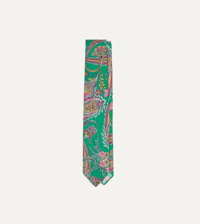 Green Nouveau Leaves Shantung Silk Hand-Rolled Tie