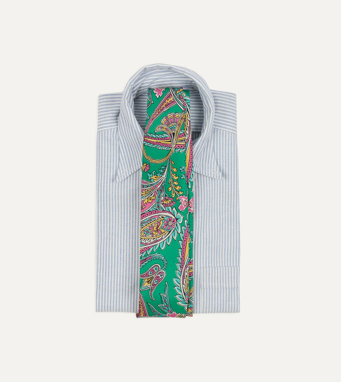 Green Nouveau Leaves Shantung Silk Hand-Rolled Tie