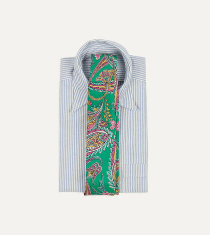 Green Nouveau Leaves Shantung Silk Hand-Rolled Tie
