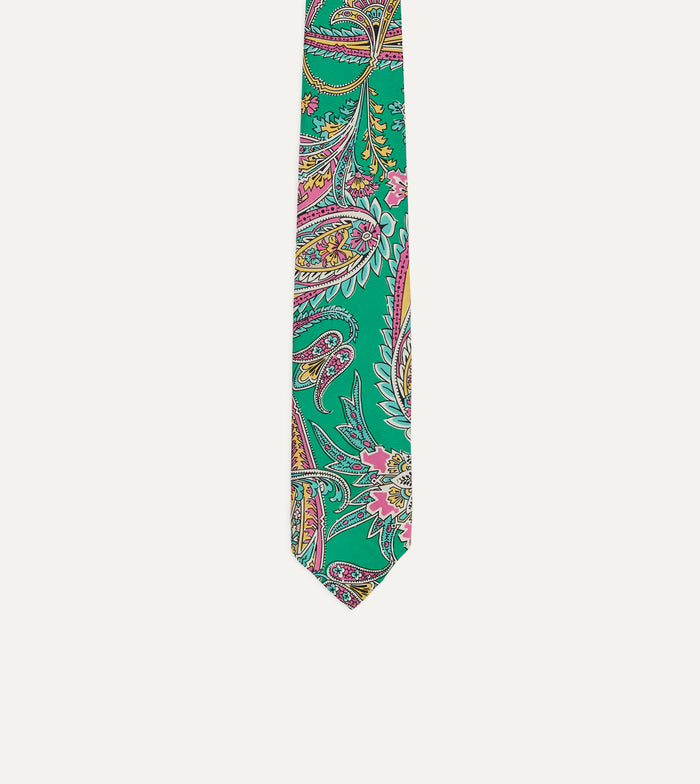 Green Nouveau Leaves Shantung Silk Hand-Rolled Tie
