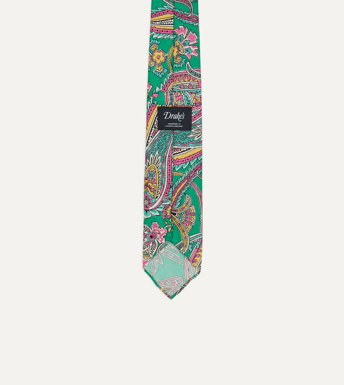 Green Nouveau Leaves Shantung Silk Hand-Rolled Tie