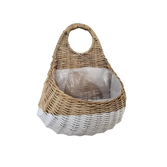 Grey Willow Wall Basket Dipped White, Plastic Liner - Magnolia Lane co. Home + Garden + Gift