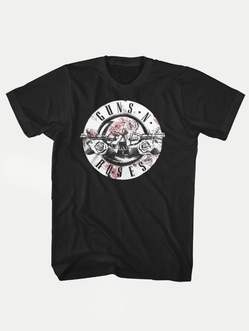 Guns N' Roses - Floral Fill Bullet Logo T-Shirt | Black-Image 1