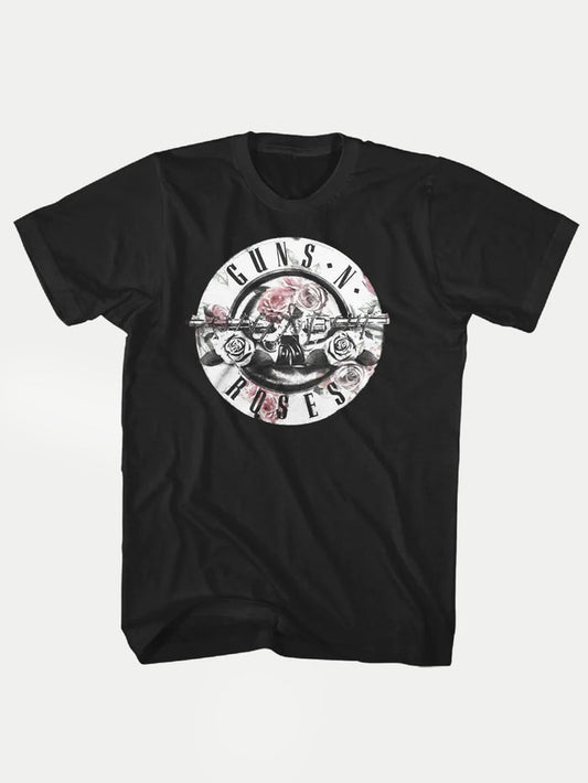 Guns N' Roses - Floral Fill Bullet Logo T-Shirt | Black-Image 1