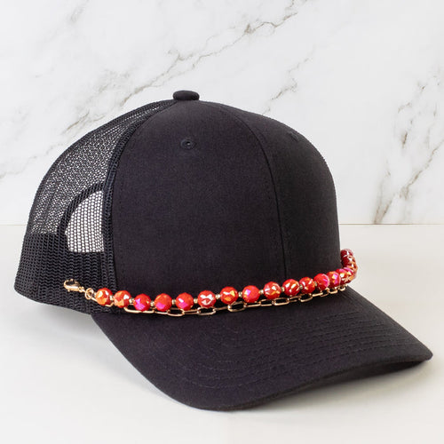HA015 - Beaded Trucker Hat Chain - Red