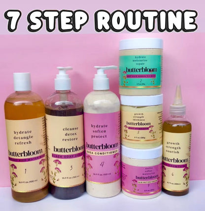 Hair Growth Bundle - Natural Hair Care Routine | Shea butter, Ricewater, African Black Soap Shampoo, Growth oil & Scalp Stimulator