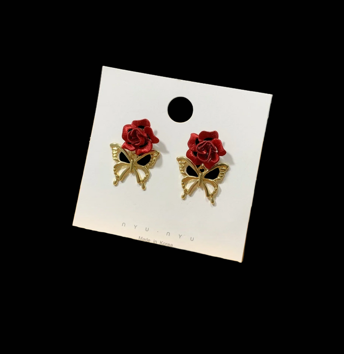 Handmade Chanhua Rose Earrings - Thread Floral Drop Earrings
