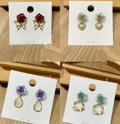 Handmade Chanhua Rose Earrings - Thread Floral Drop Earrings