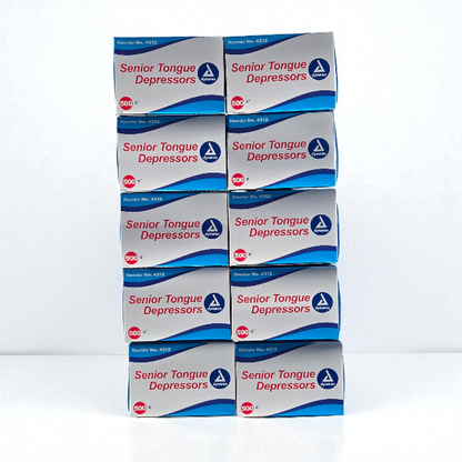 Stack of wax stick boxes labeled 'Senior Tongue Depressors'