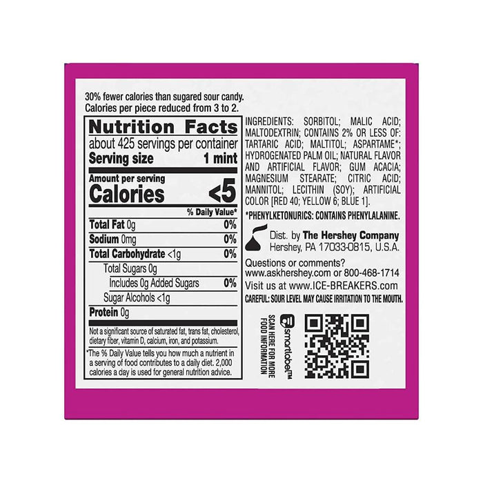 Ice Breakers Sours Sugar Free Mints, Mixed Berry, Strawberry, Cherry - 8 Pack