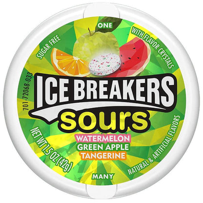 Ice Breakers Sours Sugar Free Mints, Watermelon, Green Apple, Tangerine - 24 Packs of 8 (5657209733276)