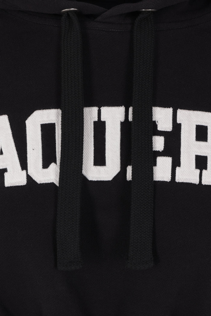 jersey cropped hoodie with logo patch