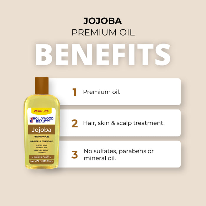 Jojoba Premium Oil for Hair, Scalp, Skin, and Nails - 16 fl oz