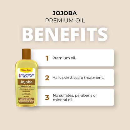 Jojoba Premium Oil for Hair, Scalp, Skin, and Nails - 16 fl oz