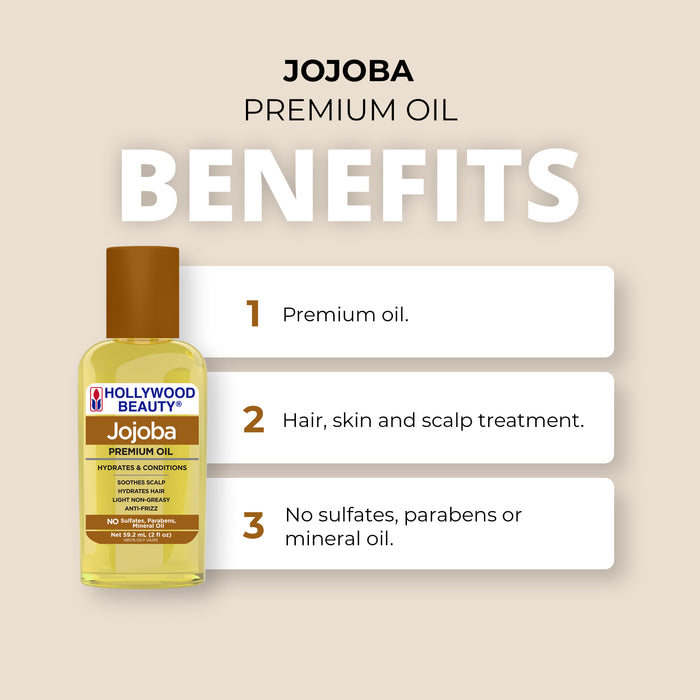 Jojoba Premium Oil for Hair, Scalp, Skin, and Nails - 2 fl oz
