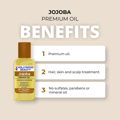 Jojoba Premium Oil for Hair, Scalp, Skin, and Nails - 2 fl oz