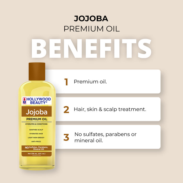 Jojoba Premium Oil for Hair, Scalp, Skin, and Nails - 8 fl oz