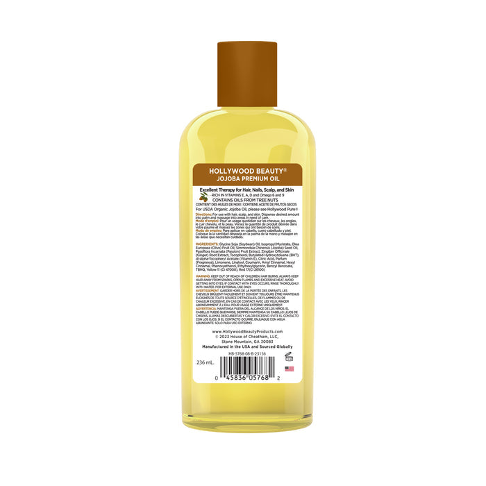 Jojoba Premium Oil for Hair, Scalp, Skin, and Nails - 8 fl oz
