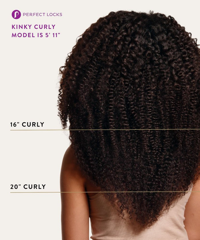 A woman with curly hair enhanced by Perfect Locks Kinky Curly Steam Permed Machine Weft extensions.
