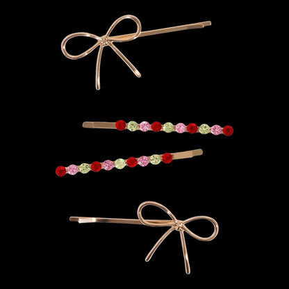 Kitsch Red, Pink, & Green Gemstone and Bow Bobby Pins