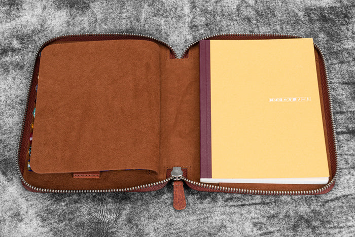 Leather Zippered 10 Slots Pen Case with A5 Notebook Holder - Pueblo Cognac