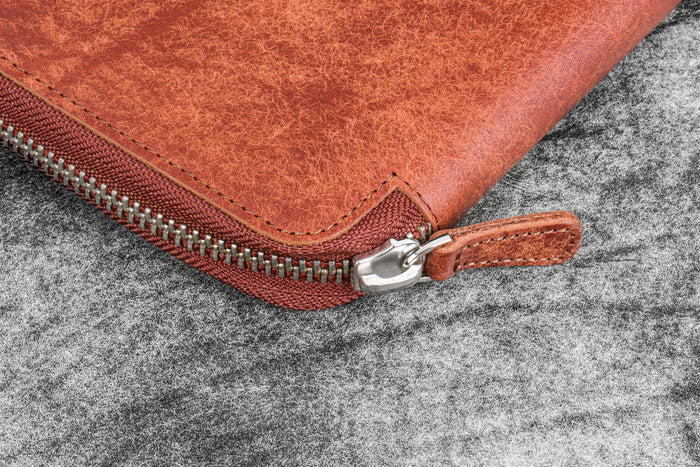 Leather Zippered 10 Slots Pen Case with A5 Notebook Holder - Pueblo Cognac
