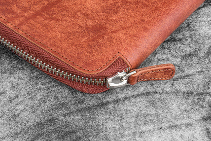 Leather Zippered 10 Slots Pen Case with A5 Notebook Holder - Pueblo Cognac