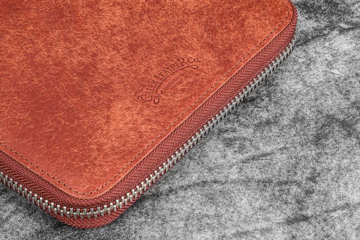 Leather Zippered 10 Slots Pen Case with A5 Notebook Holder - Pueblo Cognac