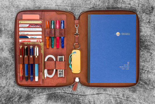 Leather Zippered Leuchtturm1917 B5 & Extra Large Moleskine Folio - Pueblo Cognac