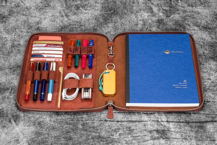 Leather Zippered Leuchtturm1917 B5 & Extra Large Moleskine Folio - Pueblo Cognac