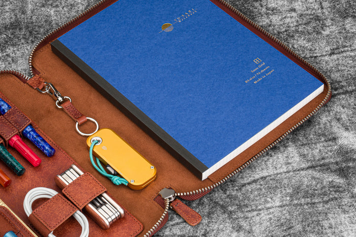 Leather Zippered Leuchtturm1917 B5 & Extra Large Moleskine Folio - Pueblo Cognac