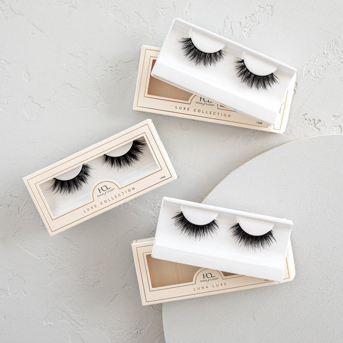 Three Luxe Collection false eyelashes.
