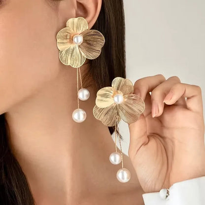 Wedding Jewelry - Floral Filigree Bridal Earrings with Pearls