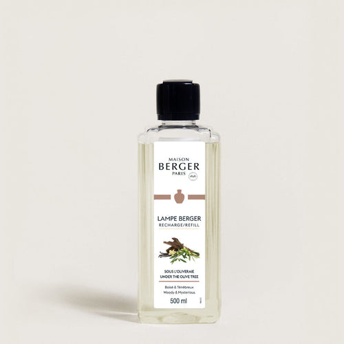 Bottle of Lampe Berger refill on a light beige background