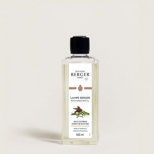 Bottle of Lampe Berger refill on a light beige background