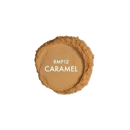 IVY BEAUTY by KISS mineral powder foundation in RMP12 Caramel shade swatch pan showing warm tan color