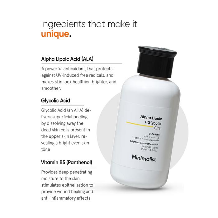 Minimalist Alpha Lipoic + Glycolic 07% Face Cleanser 100ml