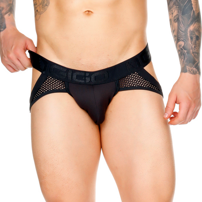 Morocco Black Brief Jockstrap vista frontal de Gigo Underwear