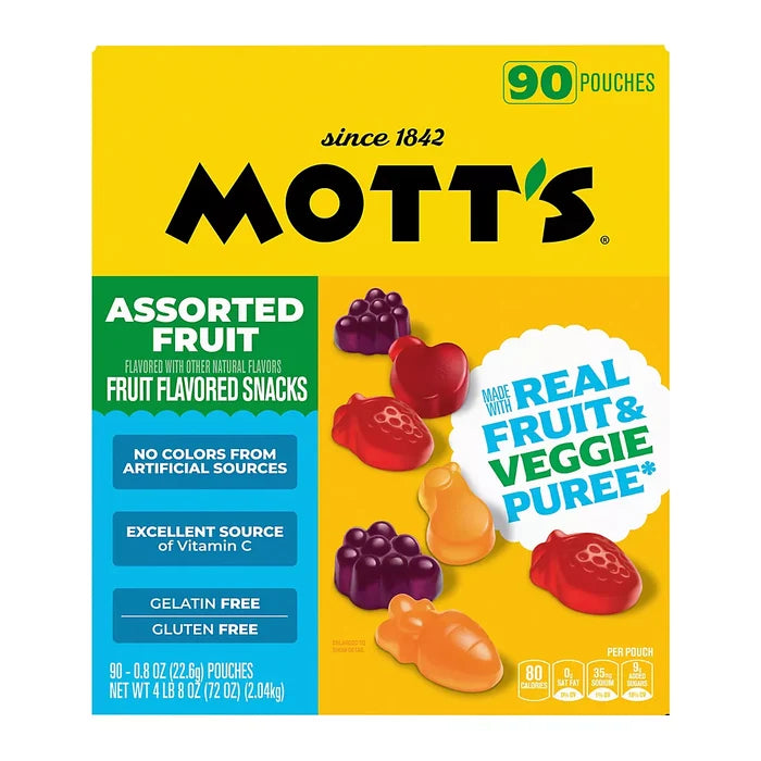 Mott's Assorted Fruit Flavored Snacks 90 count box front view