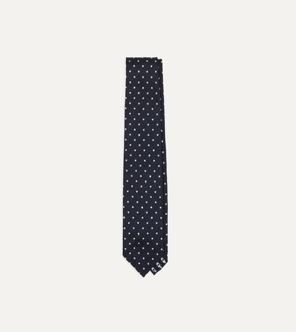 Navy Dots Shantung Silk Hand-Rolled Tie